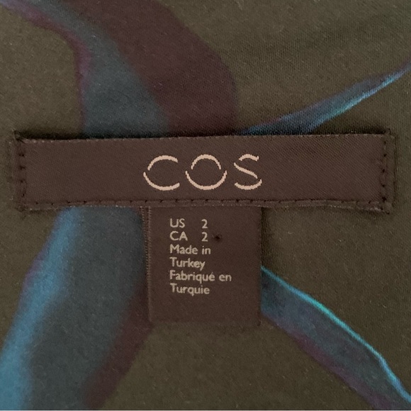 COS Green Blue Abstract Print Blouse with Statement Sleeves, Size 2 - Picture 8 of 10